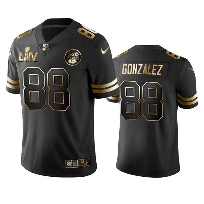 Men's Kansas City Chiefs #88 Tony Gonzalez Black Super Bowl LIV Golden Edition Limited Stitched Football Jersey Men's Kansas City Chiefs #88 Tony Gonzalez Black Super Bowl LIV Golden Edition Limited Stitched Football Jersey